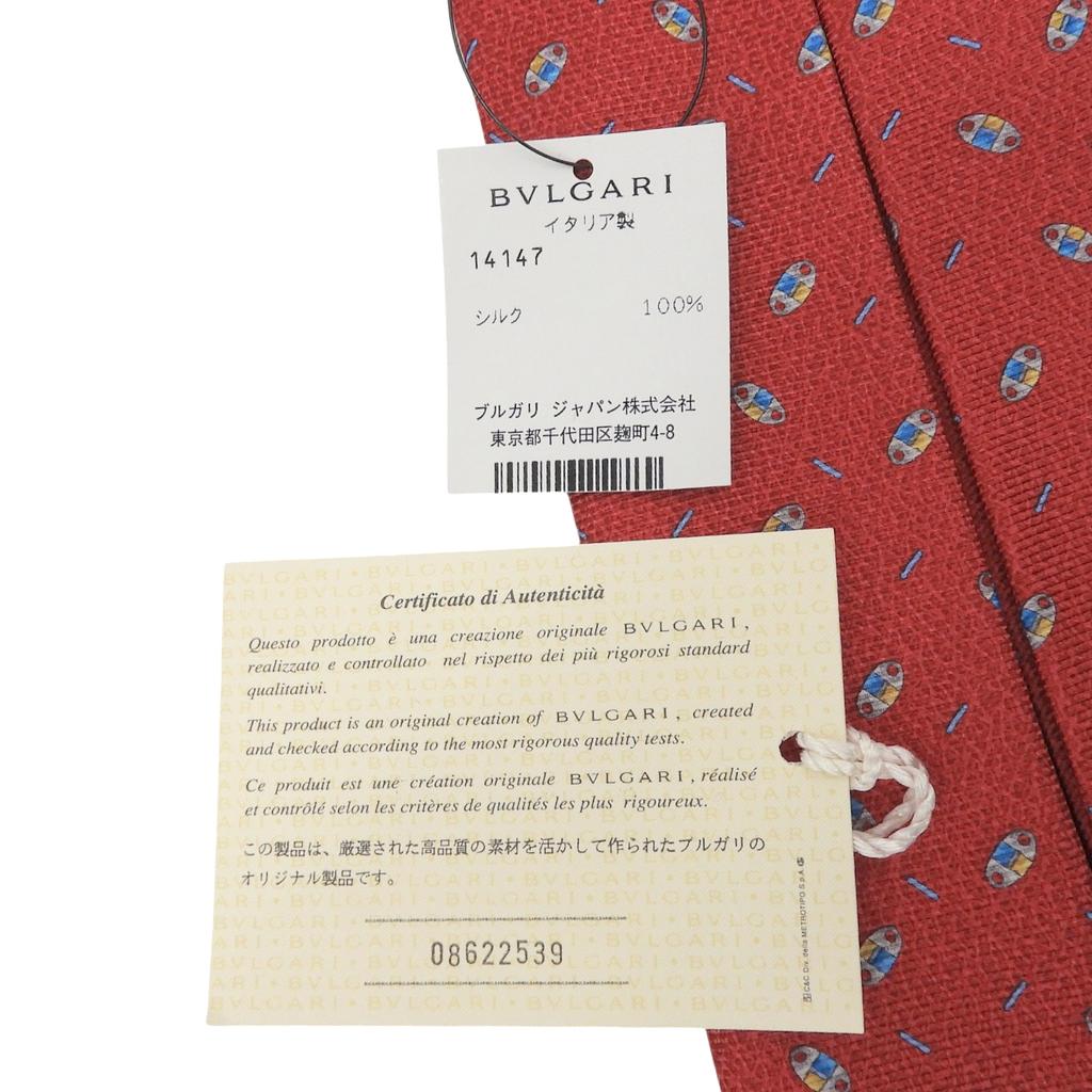 Pristine BVLGARI tie All-over print seven-fold wide tie Red silk mens Used