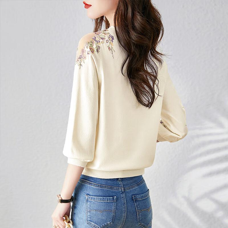 Damen Süßer Floraler Lochstrick-Pullover