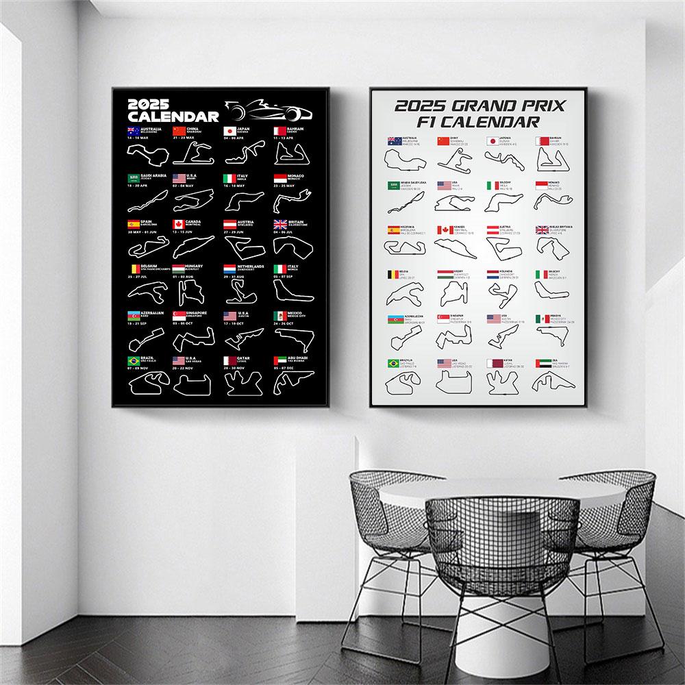 2025 F1 World Racing Track Posters Print Canvas Wall Art Sports Car Grand Prix Schedule Painting for Car Lovers Bedroom Decor