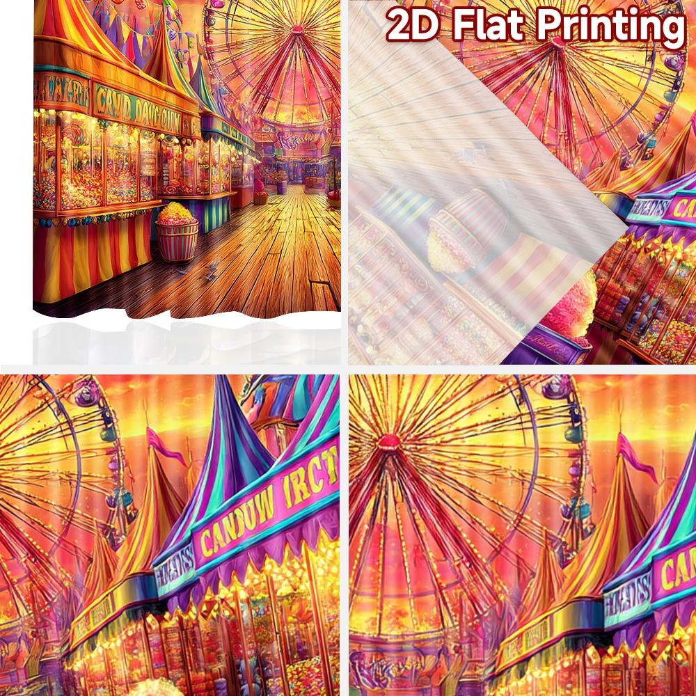 2D flat printing 2pcs Curtain Cotton Candy Carnival Ferris Wheel Fun Digital Printed Polyester Drapes Festive Curtains for