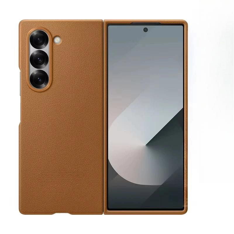 Luxury Business Ultra-thin Eco Friendly Skin Feel Leather Phone Case for Samsung Galaxy Z Fold 7 Fold 6 Metal Len Frame Shock Proof Protection Cover