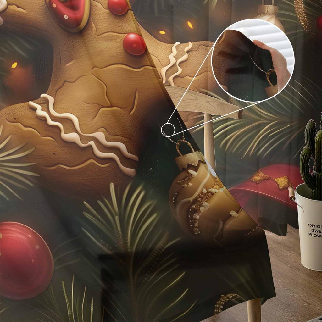 Christmas Pine Branch Gingerbread Man Curtains For Living Room Bedroom Home Decoration Window Voile Tulle Curtain Drapes
