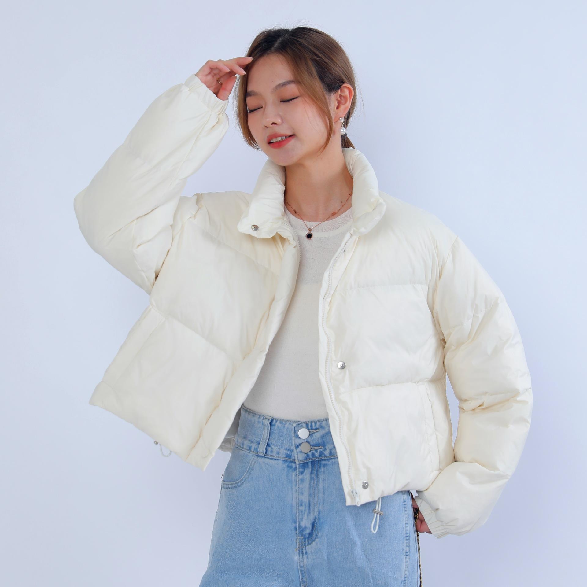 

Solid color simple thickened women s short stand-up collar small thickened bread clothes down M білий
