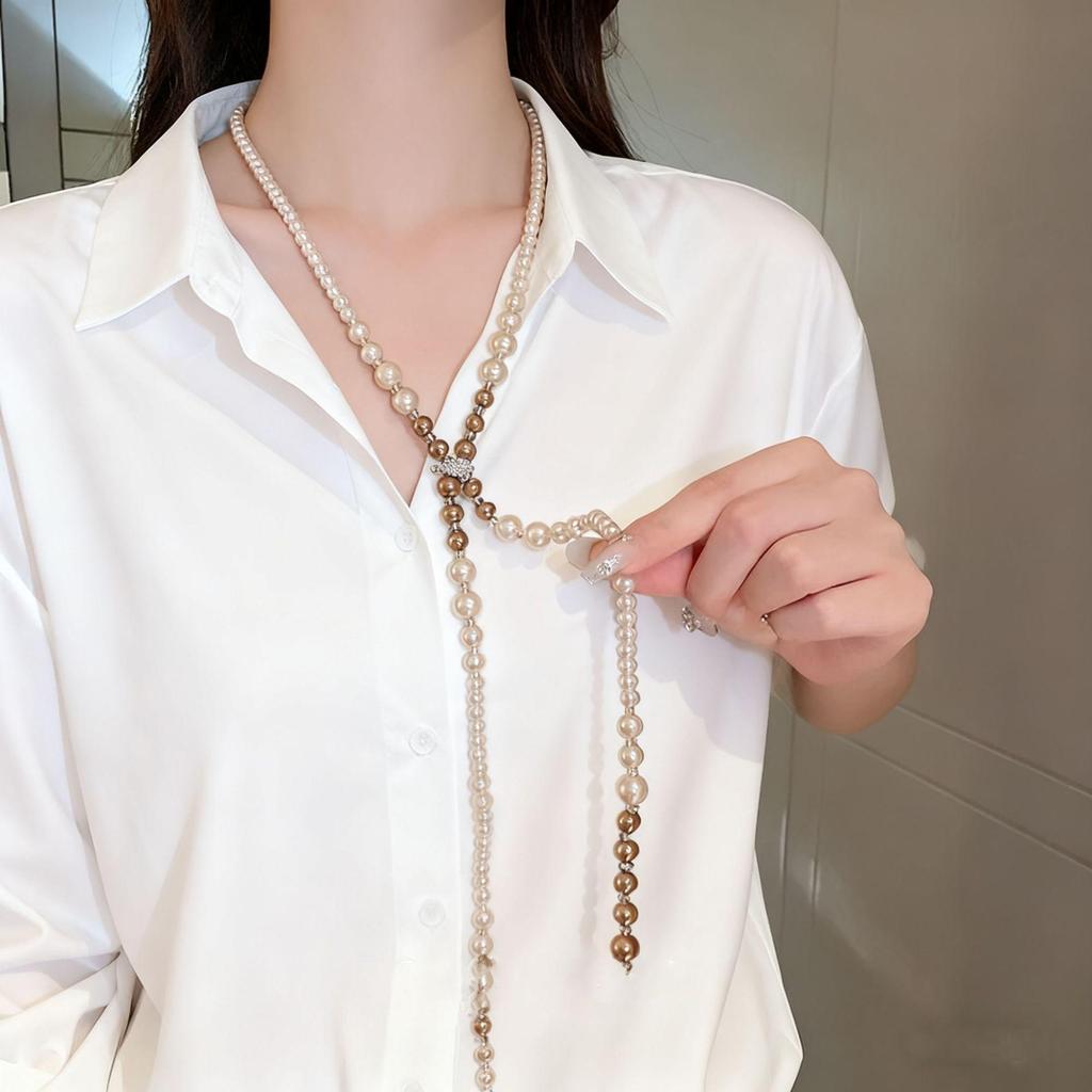 Elegant Multi-layer French Pearl Necklace - Versatile Design for High-end Sweater Chains