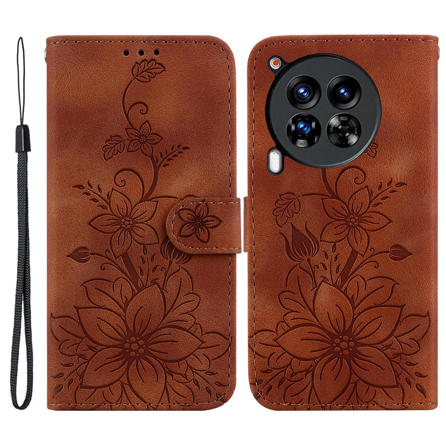 

For TECNO Camon 30 Premier 5G Wallet Case Lily Imprint Anti-Drop Leather Phone Cover Brown