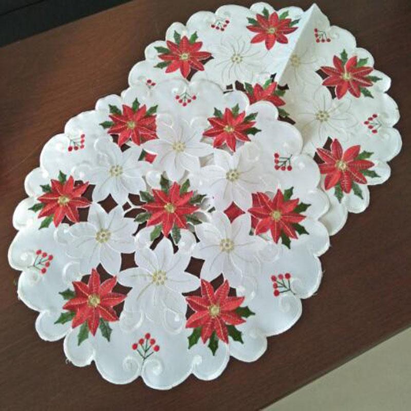 Popular Christmas Poinsettia Flower embroidery table place mat Cloth placemat coaster kitchen Table Surface decoration and accessories for Home