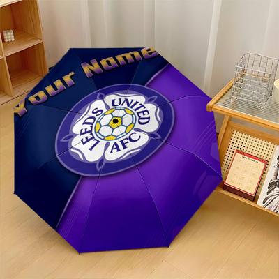Leeds United Automatyczny Trójwarstwowy Parasol 8-żebrowy Wiatroodporny Składany Parasol Ochrona przed Słońcem i Deszczem na Podróże Zewnętrzne Codzienne Użycie