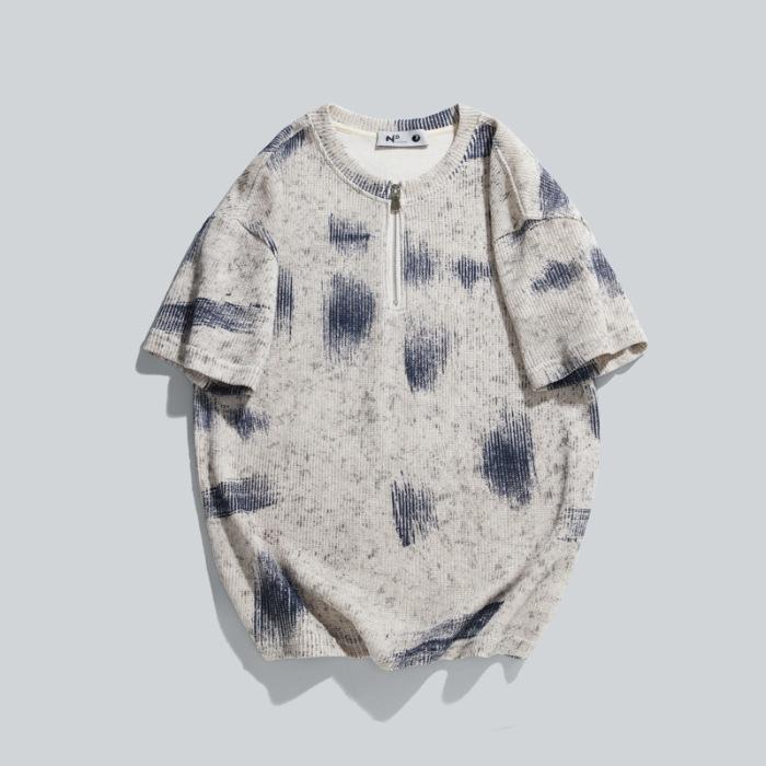 

Футболка мужская летняя модная свободная трикотажная с коротким рукавом и полуоткрытым воротником с принтом 4XL