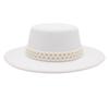 French Top Hat Female Hepburn Shade Felt Hat Bride Wide Brim Jazz Hat Pearl Chain Woolen Hat Black