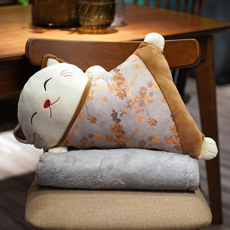 Lucky Cat Dual-Purpose Waist Cushion Pillow for Office, Car, and Napping