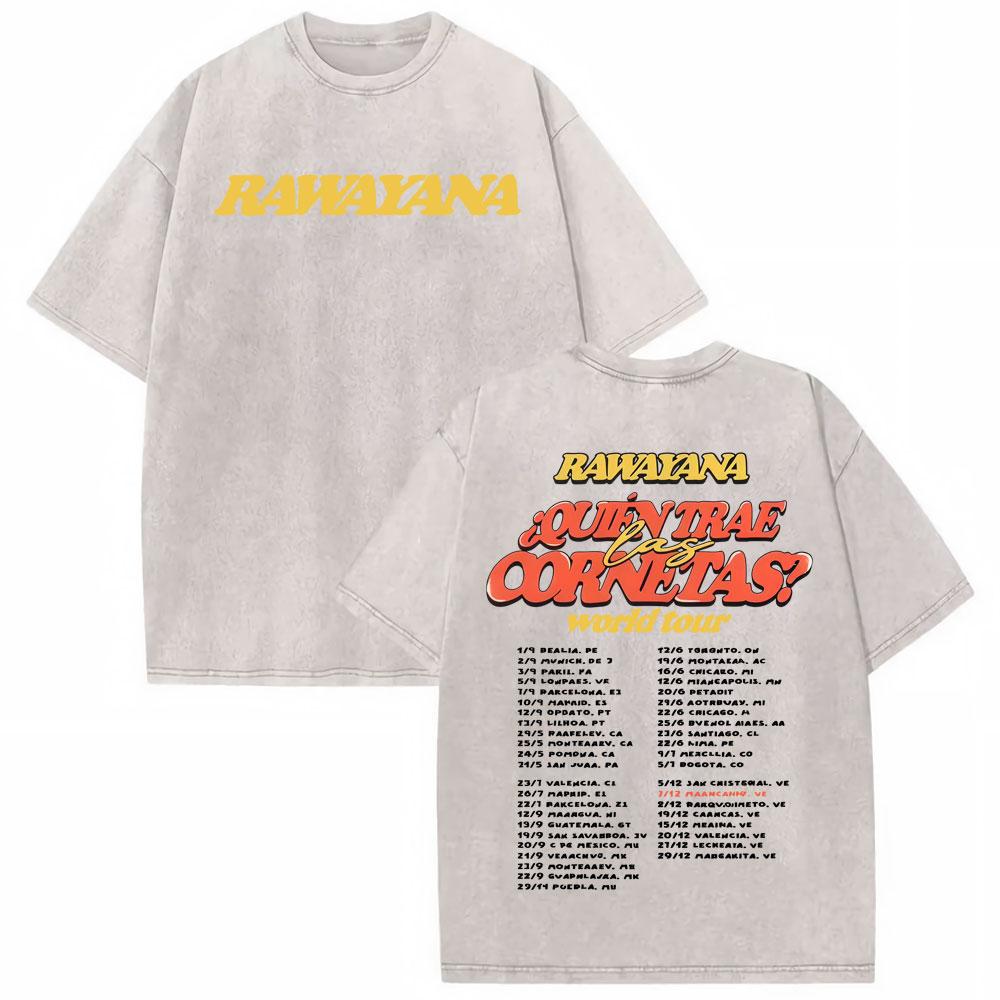 Rawayana Donde Es El After Album Vintage Washed Tshirt Mens Clothing Fashion Gothic Tshirts High Quality Casual Loose T Shirt