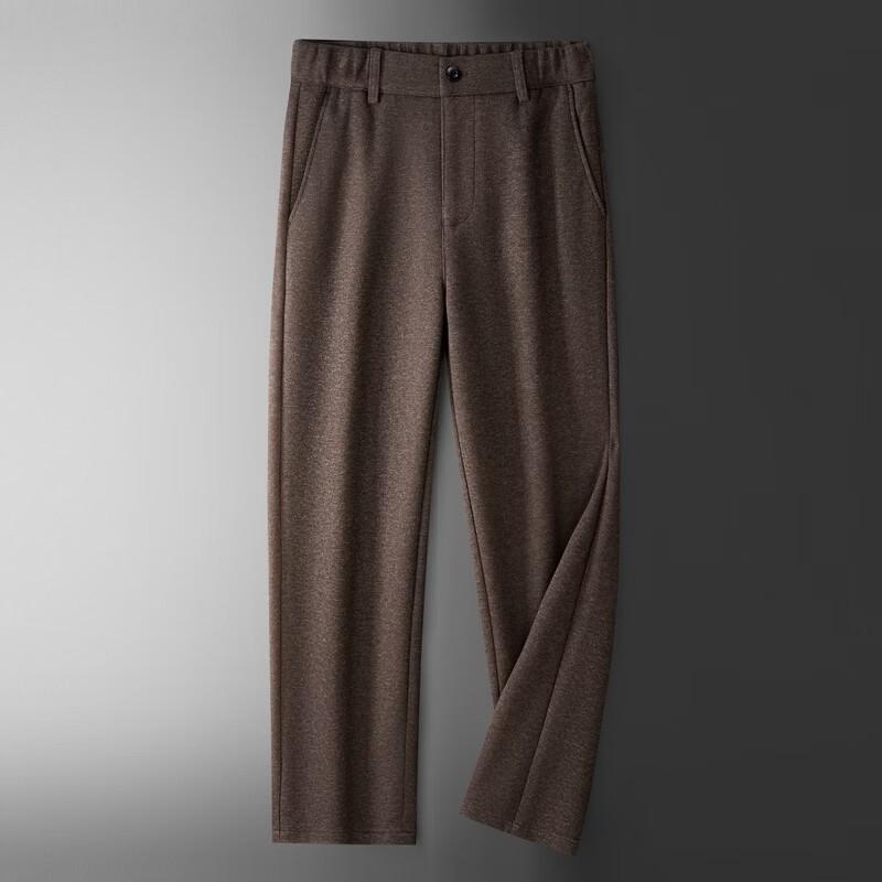 LRT Men's Wool-Blend Brushed Straight-Leg Casual Trousers