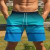 Summer Men's Casual Drawstring Beach Pants with Gradient 3D Printed Polyester Fiber Composition for Outdoor Wear