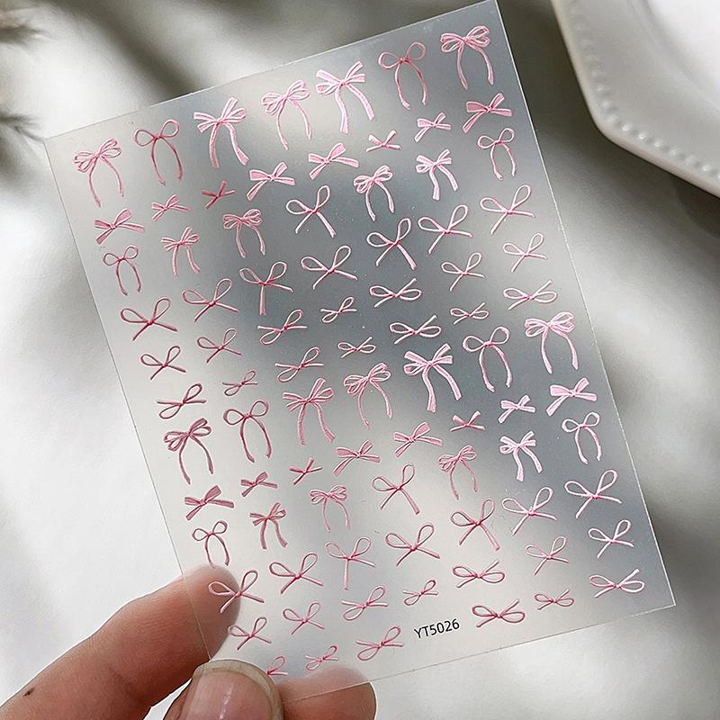1 Folha Adesivos de Unha 3D Laço Y2K Colorido Fita Gravata Borboleta Adesivos Autoadesivos Sliders Folhas Para Manicure Decoração de Arte de Unha