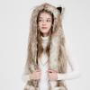 Faux Fur Fox Hat With Ears Scarf Gloves Combo Cute Cartoon Winter Warm Headwear Adults