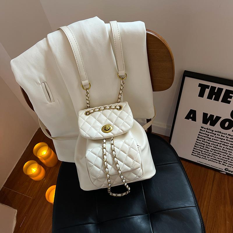 Rhombus Chain Backpack Women's Niche Design Fashion Bucket Bag New Versatile Small Backpack