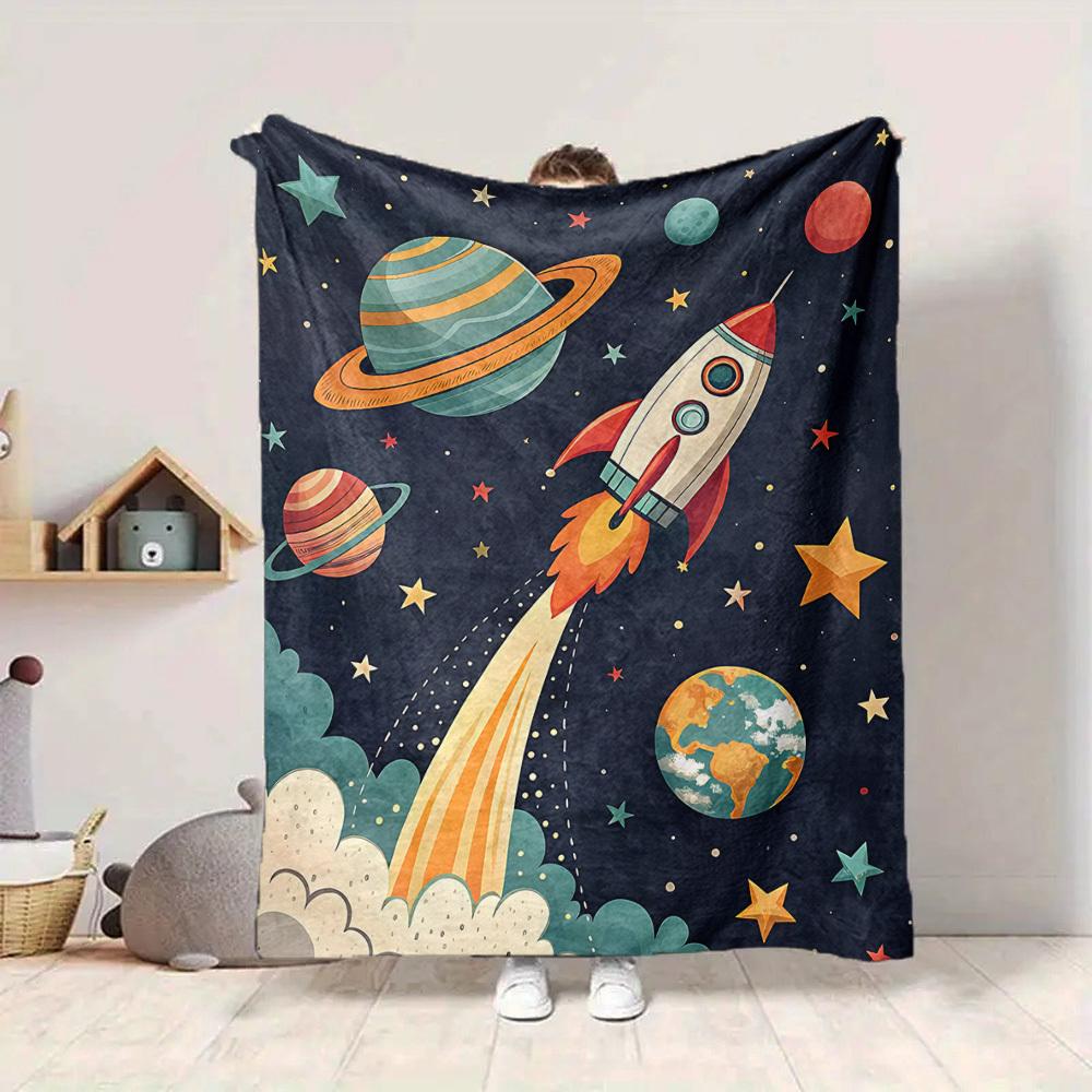 1pc Space Adventure Blanket, Lightweight Flannel Throw Blanket for Sofa, Bed, Travel, Camping, Living Room, Office, Couch031