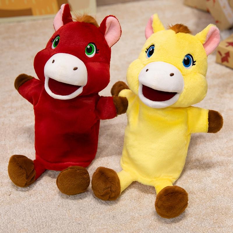 30CM Horse Hand Puppet Plush Toys Cartoon Animal Hand Puppet Parent-child Game Doll Talking Story Toy