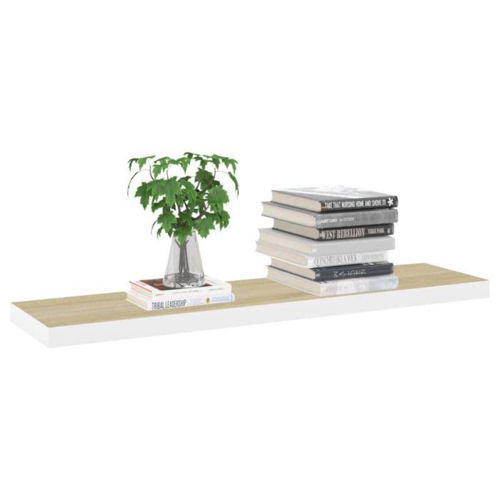 VidaXL Floating Wall Shelf Oak and White 120x23.5x3.8 Cm MDF
