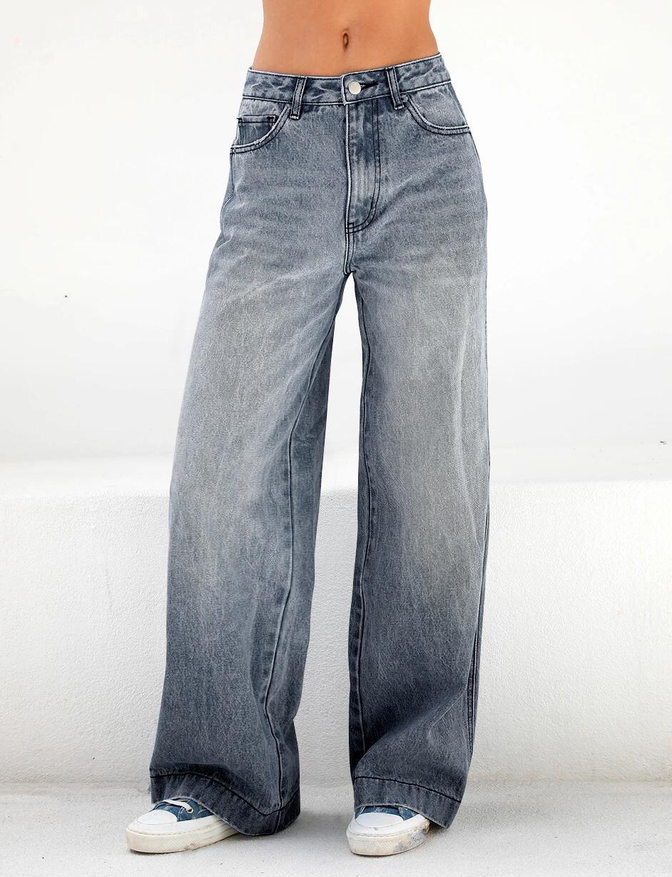 European & American High-Waisted Wide-Leg Denim Pants - Fashionable Casual Women s Clothing XS