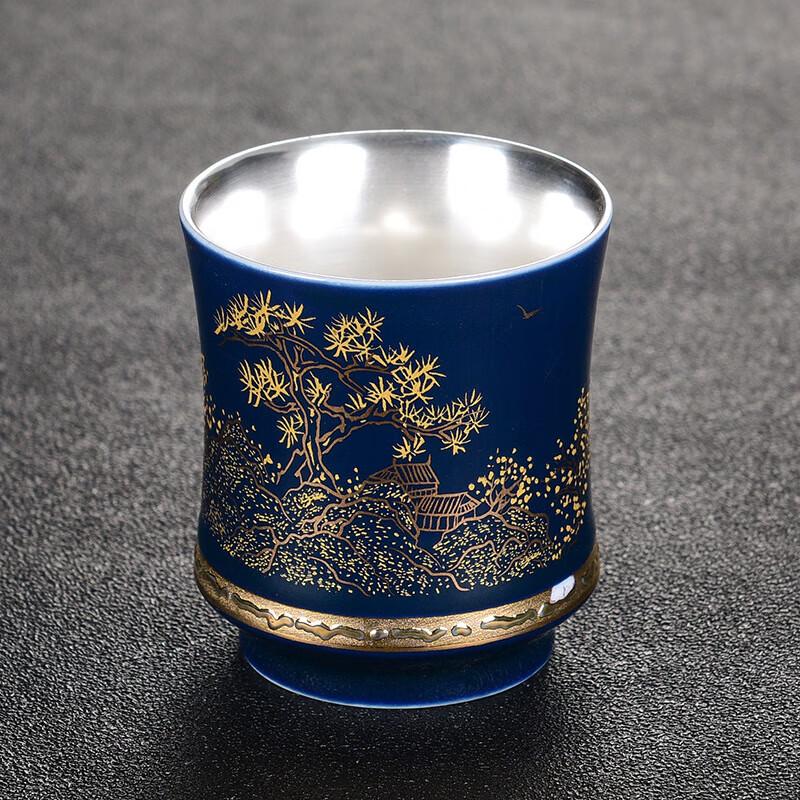 Керамическая чашка для чая гунфу Yunyan 999 с подкладкой из чистого серебра - Восходящий бамбук (Серия И Цзяннань) 100мл