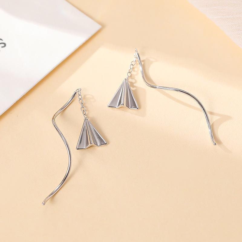 Banyan Tree Silver Paper Airplane Tassel Earrings: Simple, Nostalgic & Trendy Design