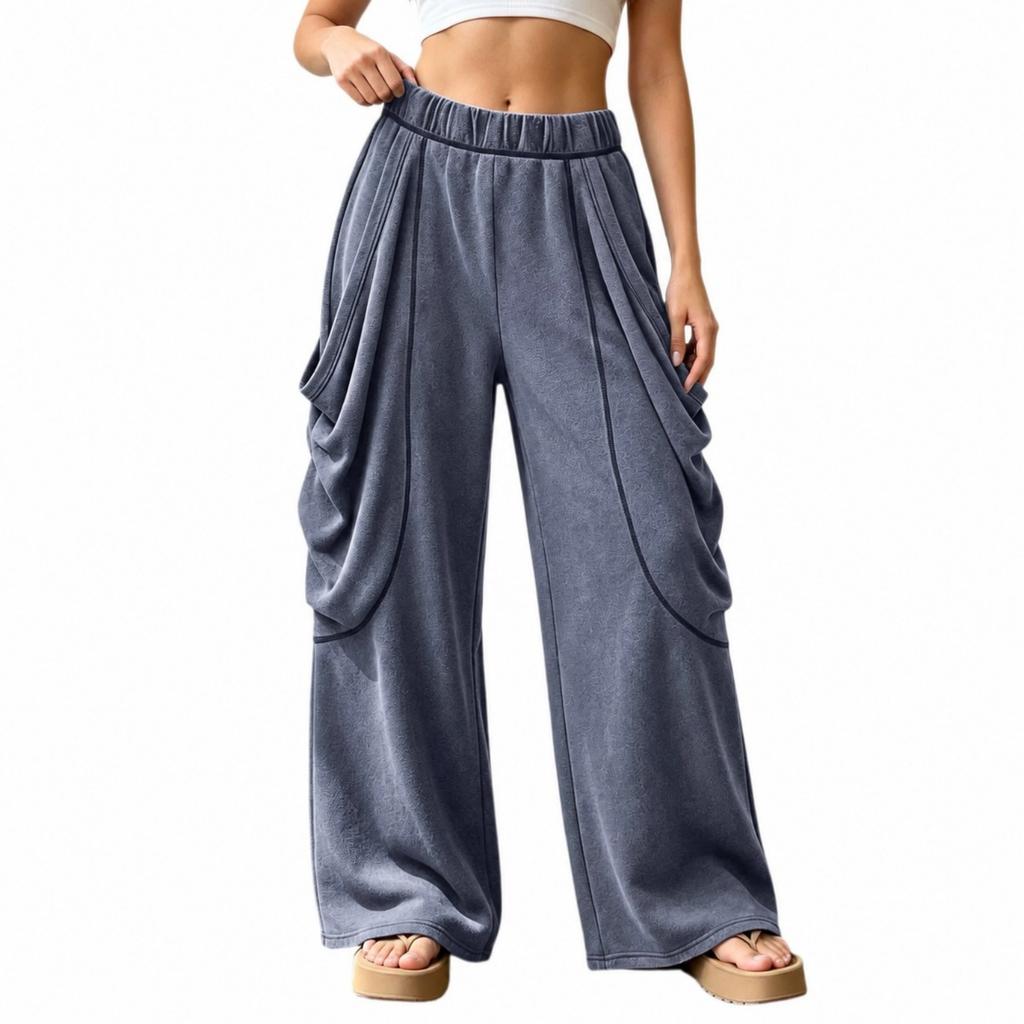 Women's Elegant High Waist Wide Leg Pants with Large Pockets, Pleated Loose Fit Long Trousers