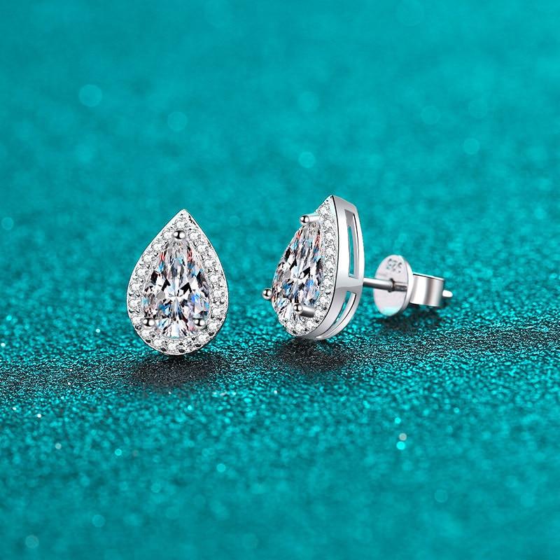 Bague Ringen 100% 925 Sterling Silver 1CT Water Drop Moissanite Stud Earrings For Women Platinum Plated Party Fine Jewelry Gift