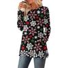 Women's Christmas Printed Round-neck Long-sleeved Top With Pockets And Side Slits
