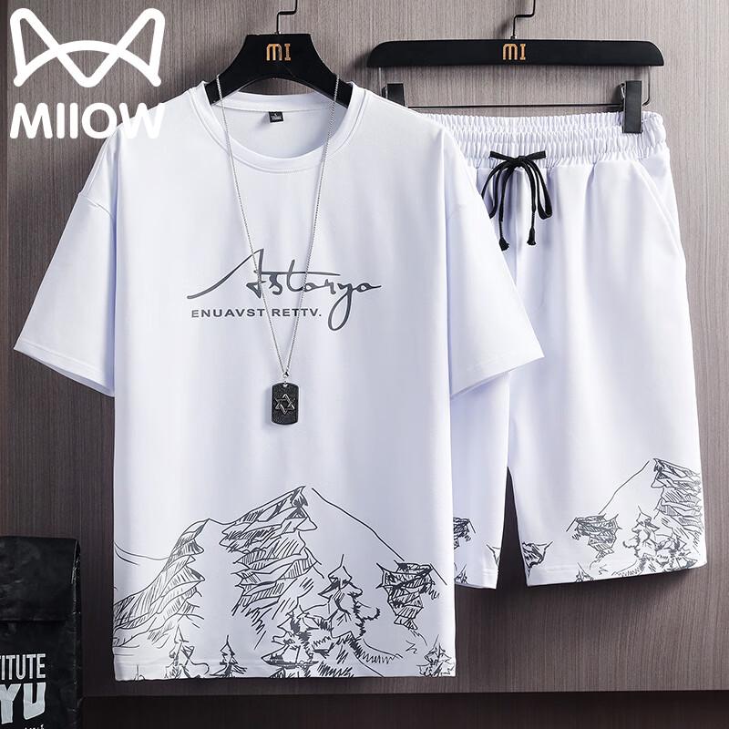 MiiOW Men s Ice Feel Short Sleeve T-Shirt Casual Shorts Set 3XL