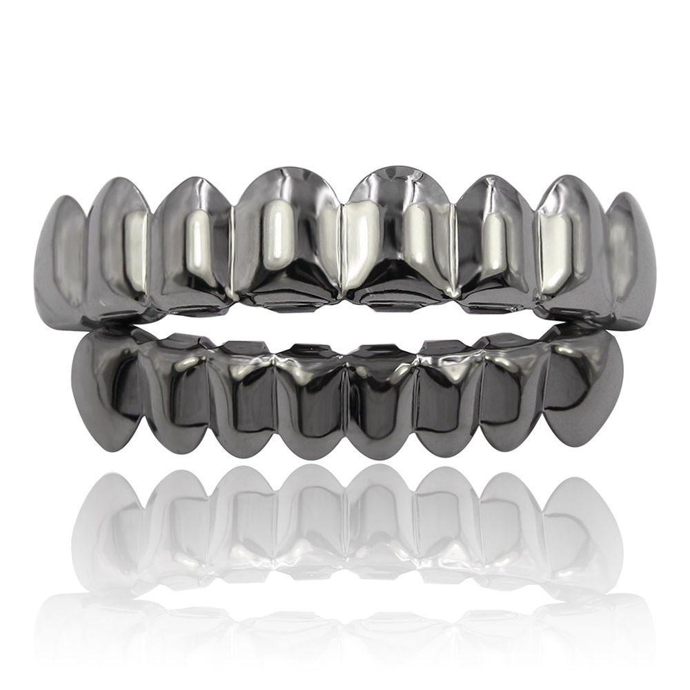 Glossy Finish Teeth Grillz Top Bottom Set Anti Slip Shiny Teeth Grillz Caps Silver Eco-friendly Copper Teeth Jewelry Rapper