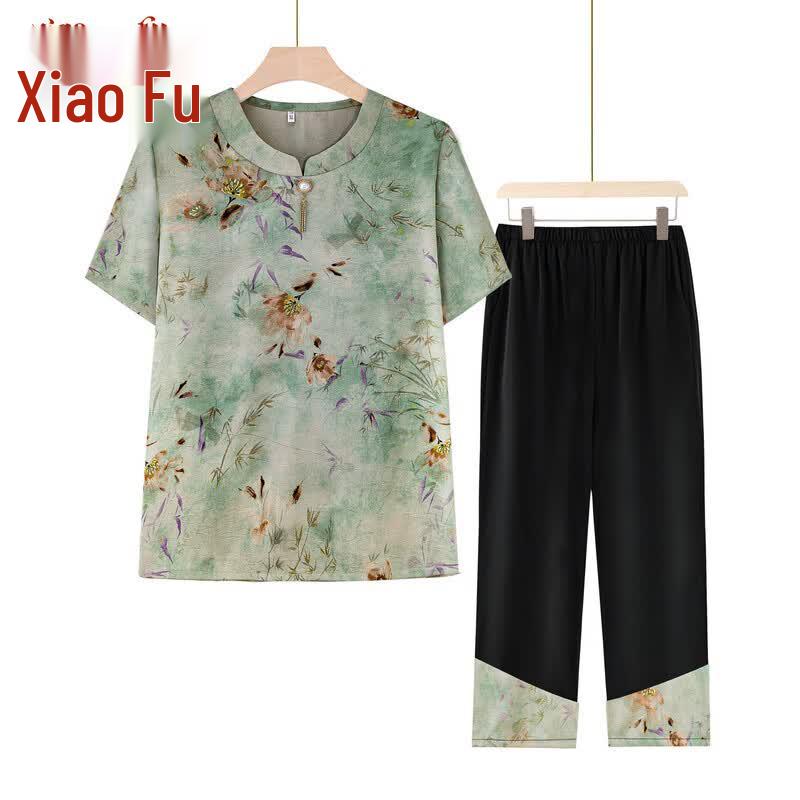 

Elderly Women s Floral Summer Two-Piece Set 3XL