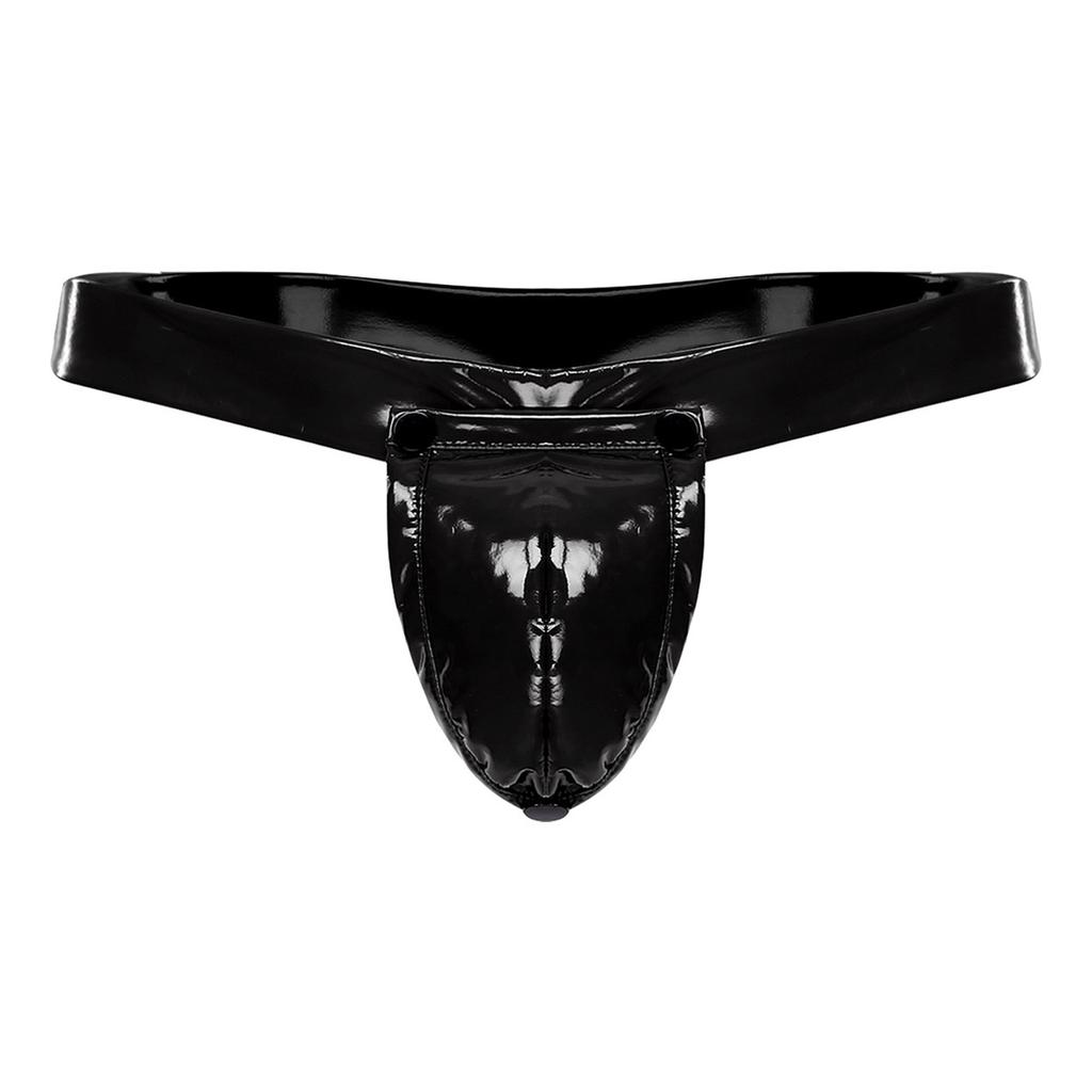 Pánské PU 2 v 1 Jockstrap Tanga O-kroužek Odnímatelný kryt rozkroku T-zadní kalhotky