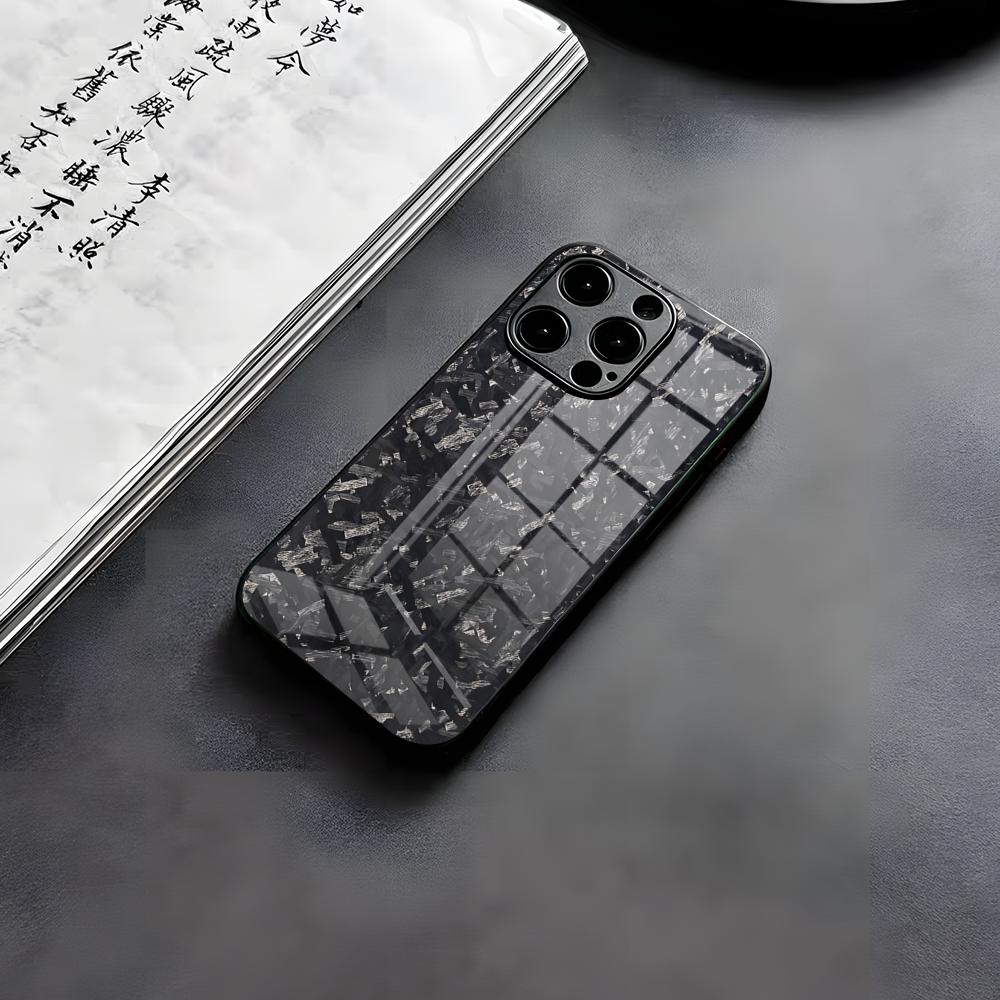 Custodia per Telefono Fundas in Fibra di Carbonio Forgiata Per IPhone 17 Air 16 E Pro Max 15 14 13 Mini 12 Pro 11 Max Plus Copertura in Vetro Nero