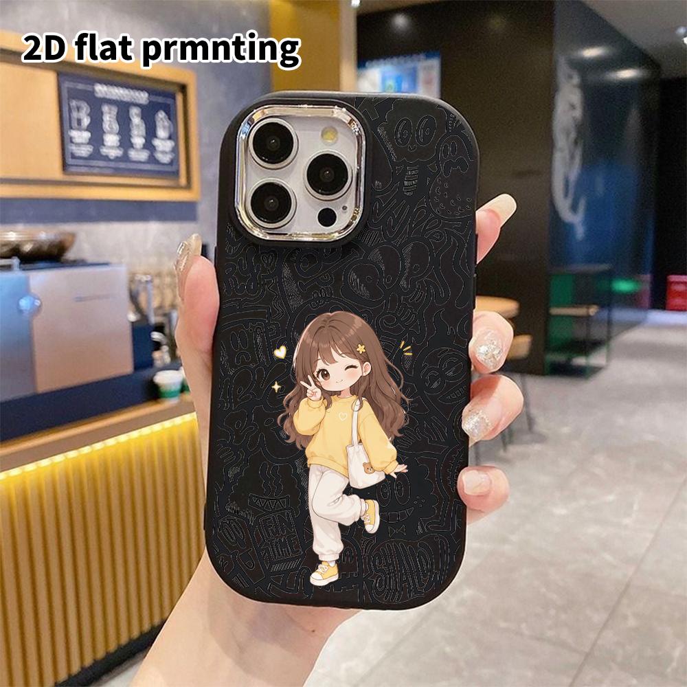 Phone Case: 2D Flat Design Suitable for iPhone 18 17 16 15 14 13 Pro Protective Case, Couple Style, Boy with Yellow Clothes Girl, Christmas and Hallow