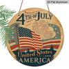 2D Flat, 1pc Round Aluminum Hanging Sign - Vintage 4th of July Patriotic Metal Wall Art, Retro USA Flag & Firework Design, Perfect for Independence