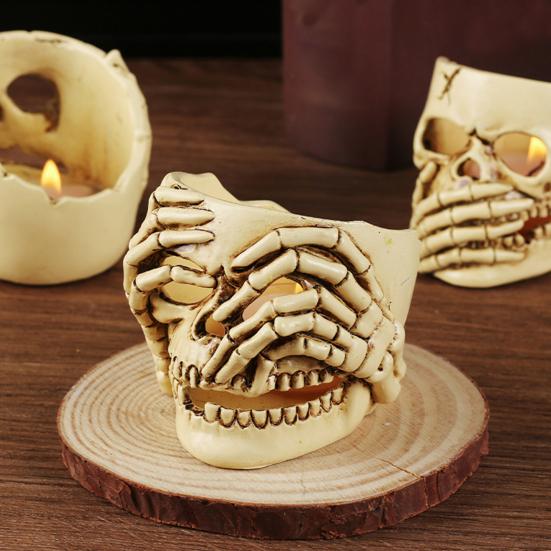 Cool Halloween Decorations Skull Candle Holder Decor Resin Gothic Table Ornament