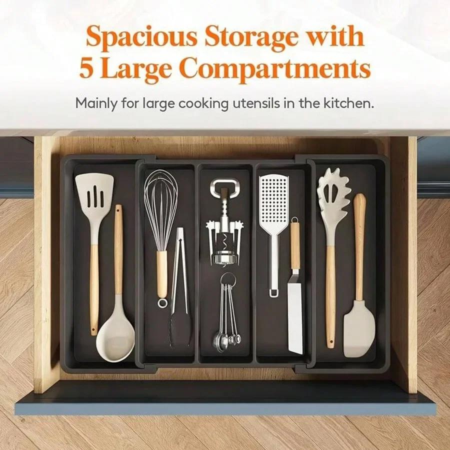 Expandable Kitchen Drawer Organizer - Adjustable Retractable Cutlery Storage Box with Dividers for Utensils, Home Organization