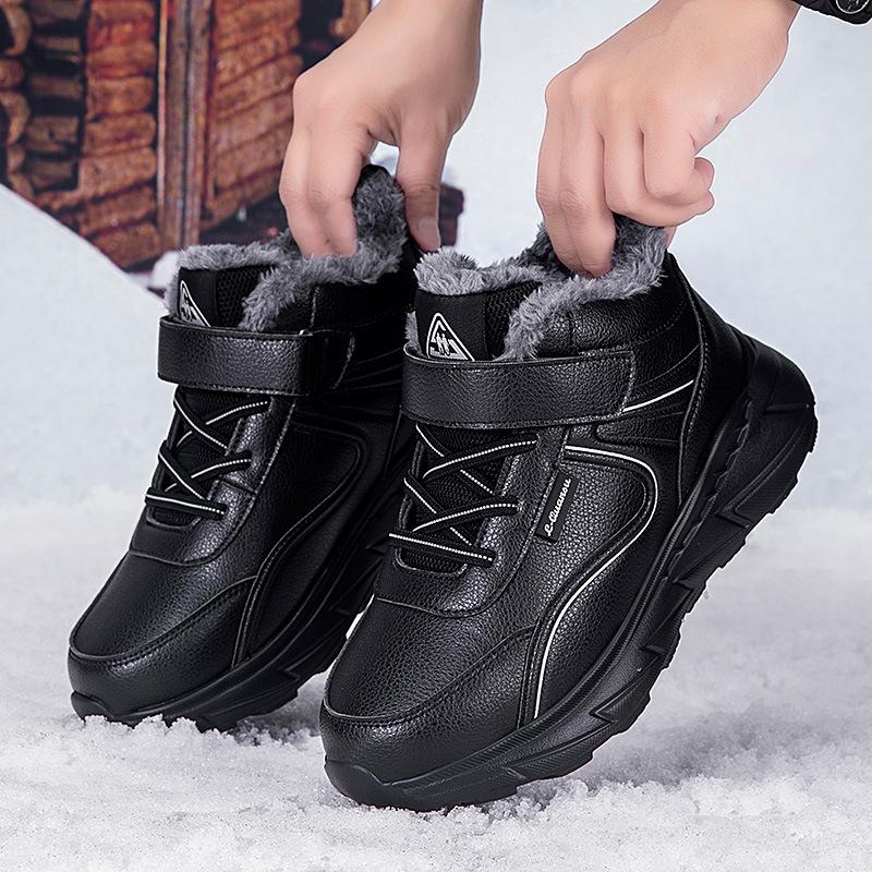 Winter velvet warm waterproof leather shoes for the elderly mother shoes large cotton shoes snow boots women's sports elderly walking shoes