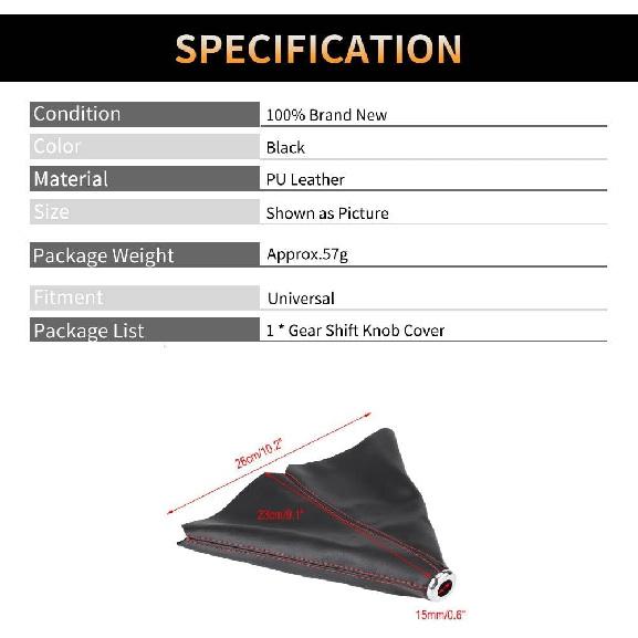 Shifter Boot Universal, PU Leather Shift Boot Retainer Stick Shift Sleeve Gear Shifter Boot Gear Gaiter Cover Black Bright Red Stitch