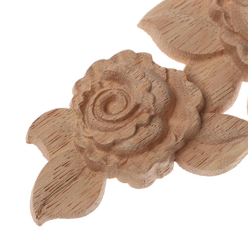 Natural Woodcarving Rose Flower Corner Appliques Wood Floral Carved Furniture Cabinet Door Unpainted Mouldings Decal Decorative