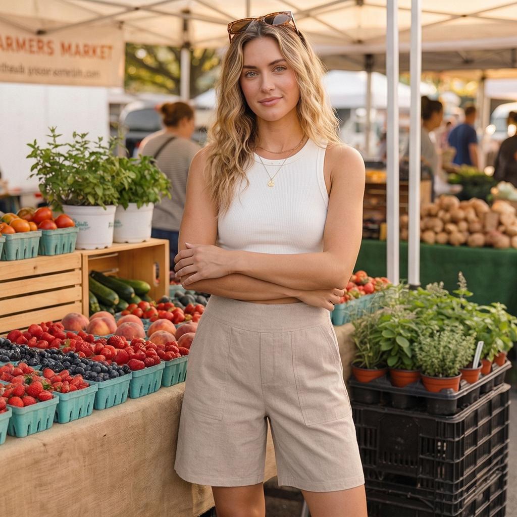 Women's Color Cotton And Linen Casual Waist Shorts With Pockets And Five Quarter Shorts