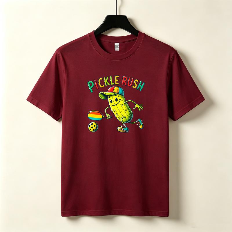 Pickle Rush Graphic TShirt Funny Pickle Cartoon Pickleball Paddle Print Black White Cotton Tee Casual Streetwear Unisex Unisex