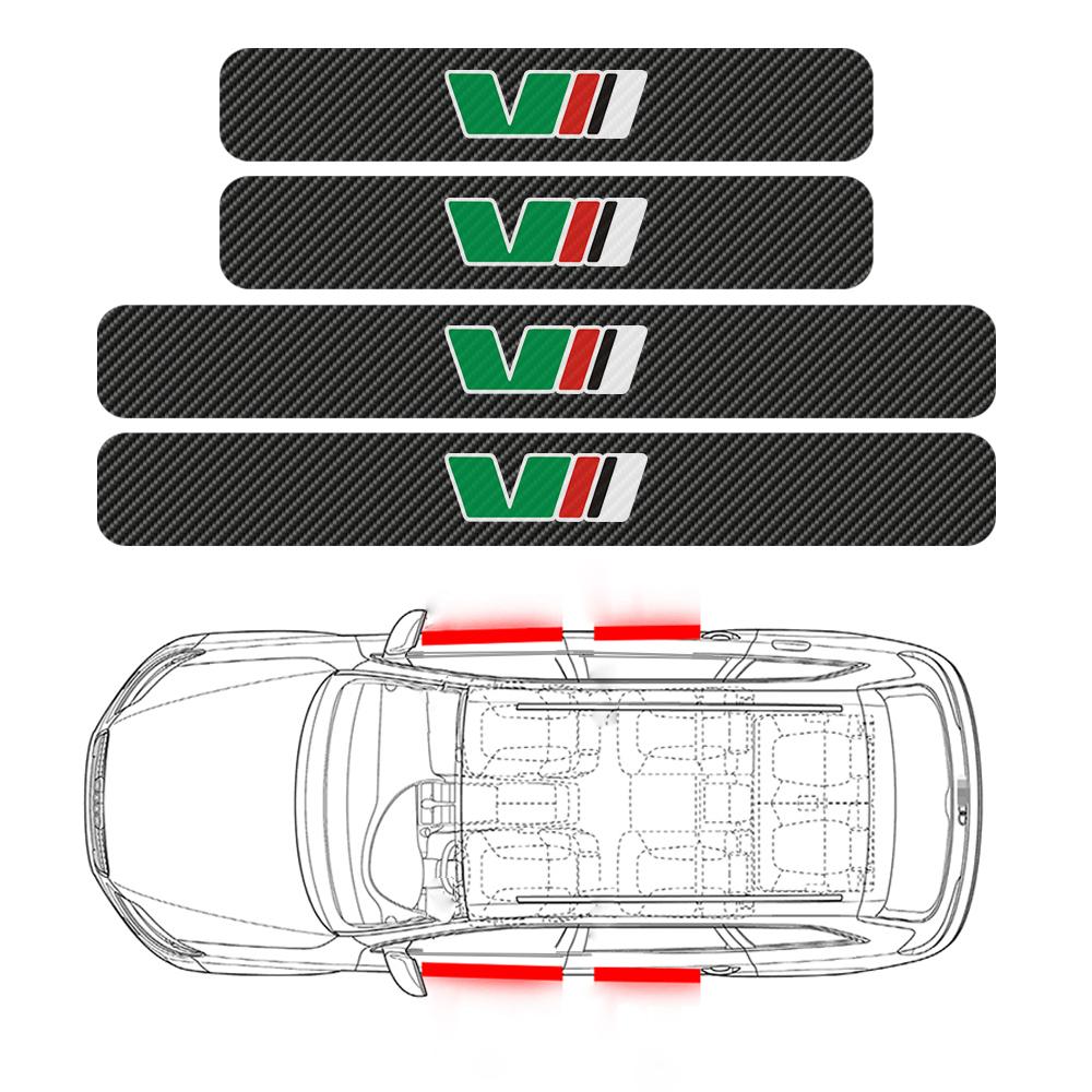 AFA1 4Pcs Car Door Threshold Carbon Fiber Logo Sticker Door Sill Trim Decal For Skoda Octavia Rapid Fabia A7 Superb KAMIQ Superb VII