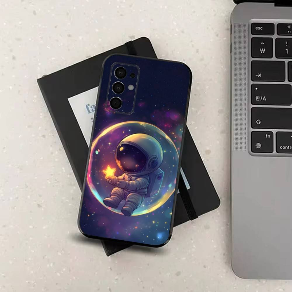 Cartoon Astronaut Space Case For Samsung Galaxy A73,52,71,53,32,72,41,J7,22,Note,31,8,9,Soft Black Silicone Cover