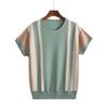 Summer Casual Striped Patchwork T-shirt Women Contrasting Colors Round Neck Commute Short Sleeve Pullovers New