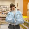 Schoolbag Fog Hemp Gray Blue Stripe Japanese Ins Junior High School Students Campus Class Commuting Versatile Going Out Lightweight Backpack