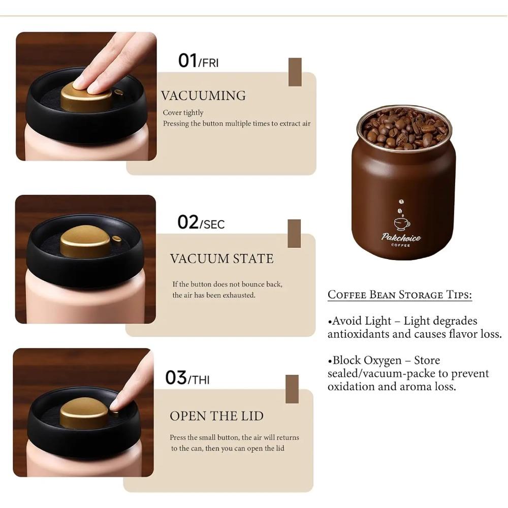 Vacuum Coffee Bean Jars Container Stainless Steel Airtight Canister Light-proof Tea Spice Food Storage Jar Kitchen Storage Tools