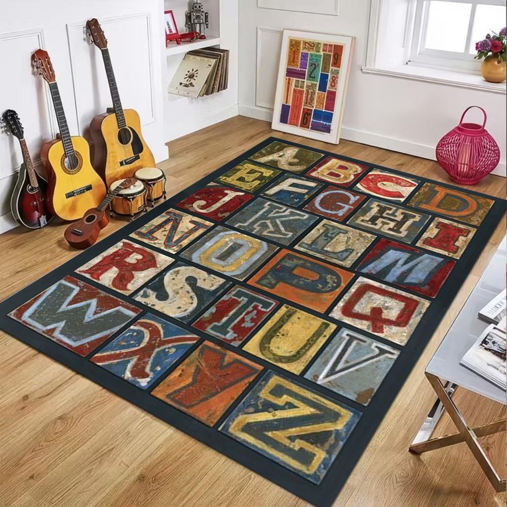 Hot Sale Non Slip Area Rug Alphabet Neon Pattern Soft Cozy Vibrant Indoor Living Room Bedroom Kids Room Decor Floor Rug