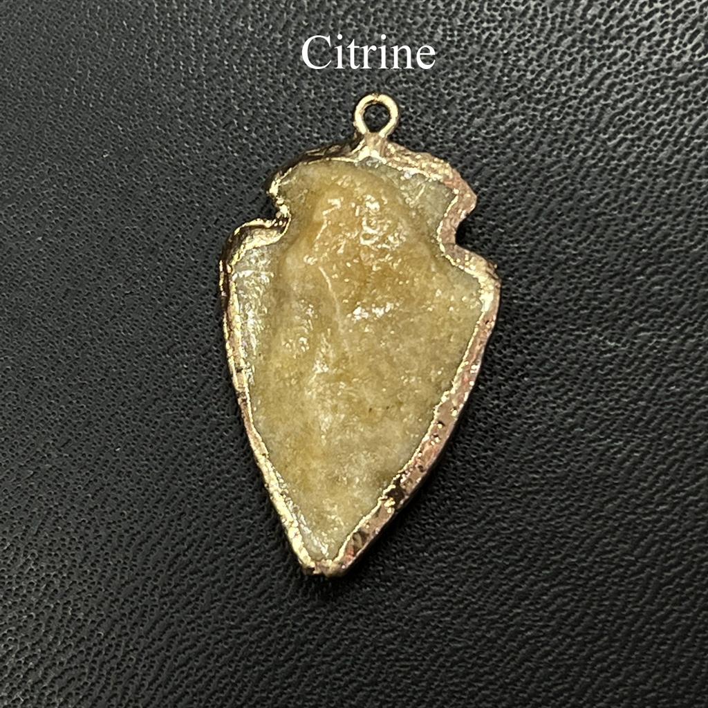 1Pc, Natural Stone Healing Crystal Arrow Pendant with Golden Edge, Boho Jewelry for Necklace Making & Daily Wear, 2026 Fashion Handmade Accessory
